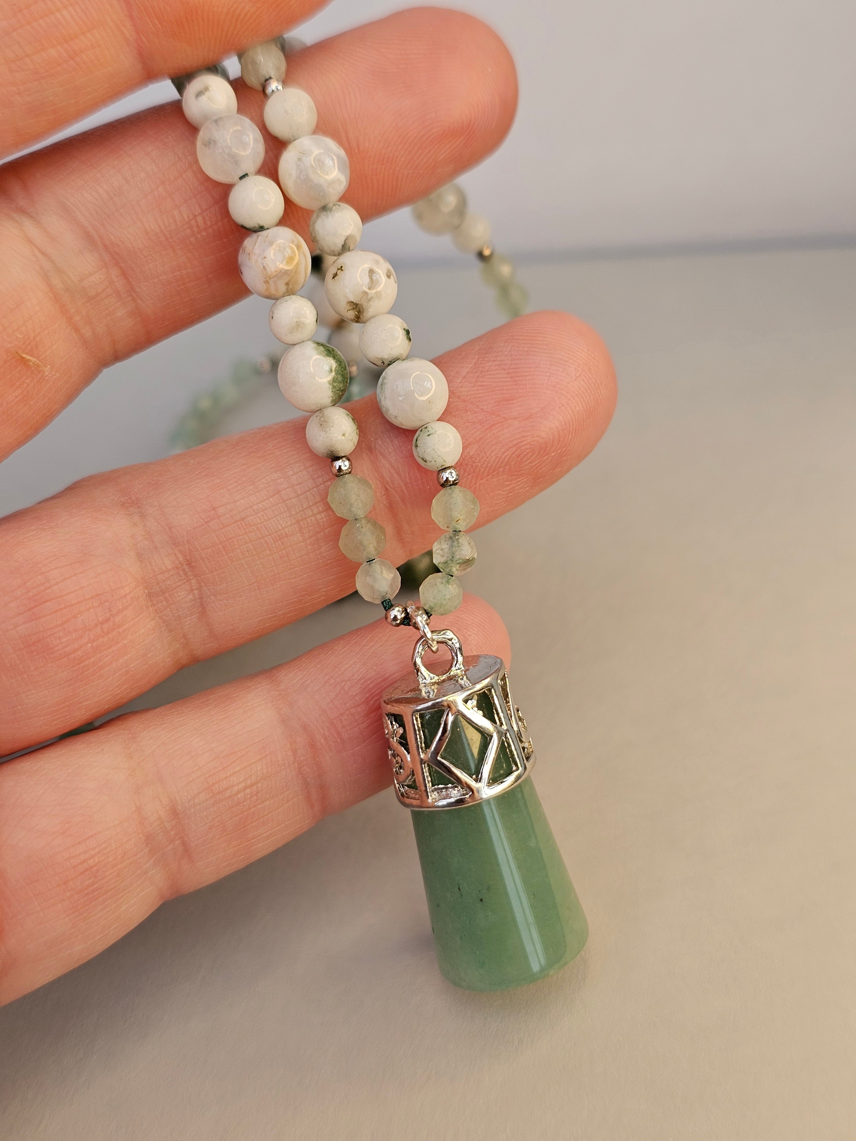 Harmony Flow Necklace – Green Aventurine and Moss Agate