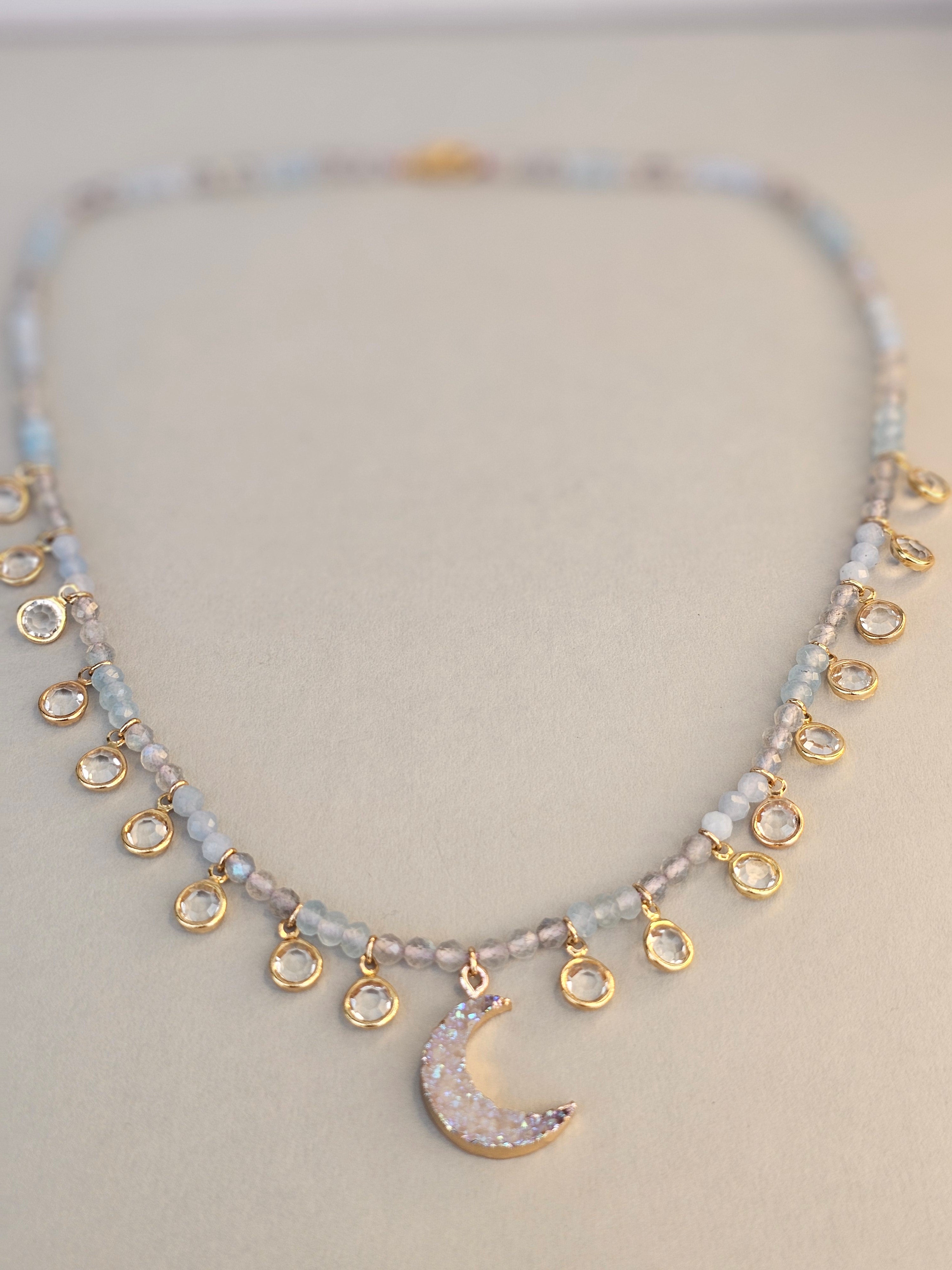 Moonlight Whisper Necklace - Labradorite, Blue Calcite and Blue Agate