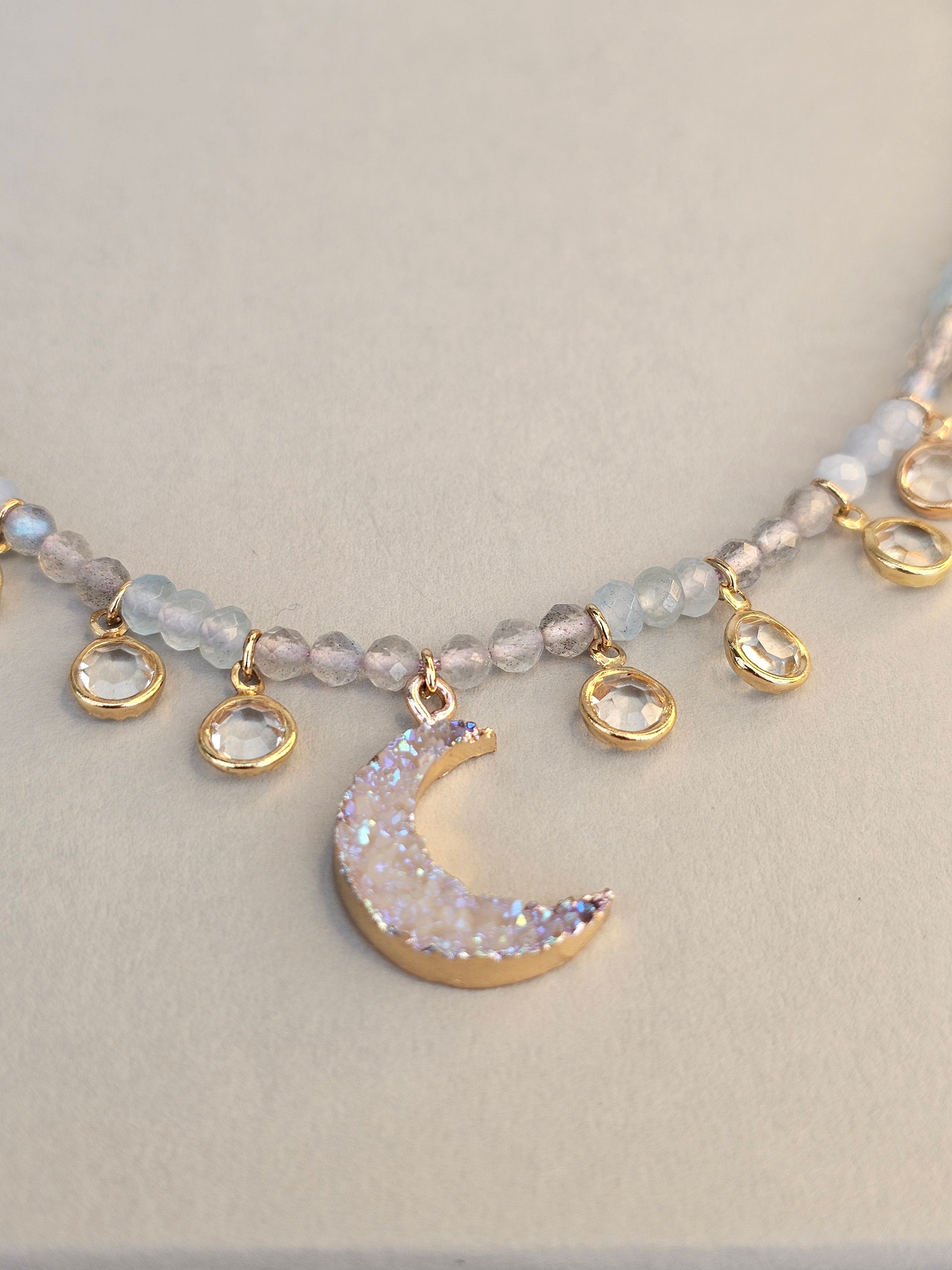 Moonlight Whisper Necklace - Labradorite, Blue Calcite and Blue Agate