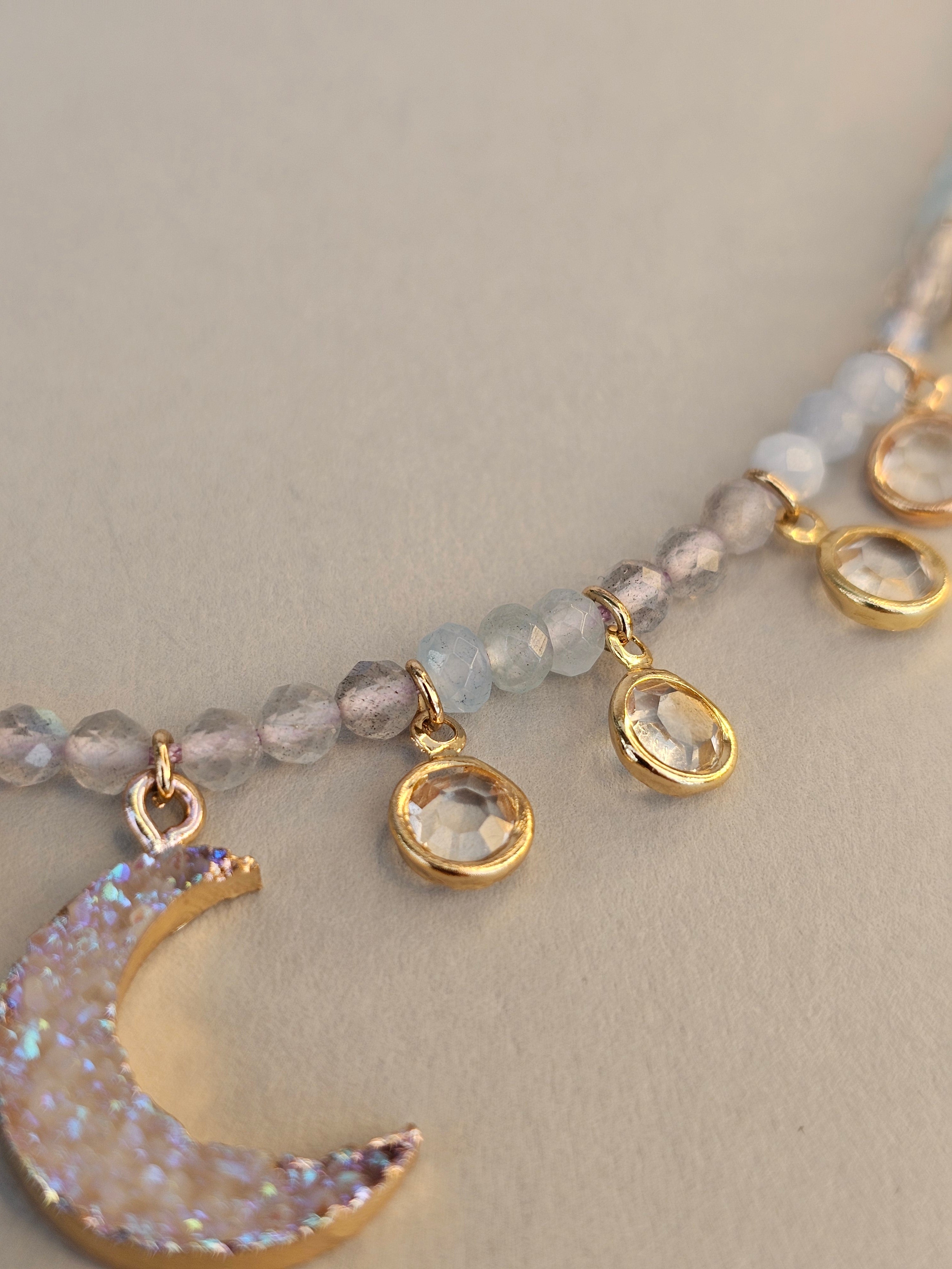 Moonlight Whisper Necklace - Labradorite, Blue Calcite and Blue Agate