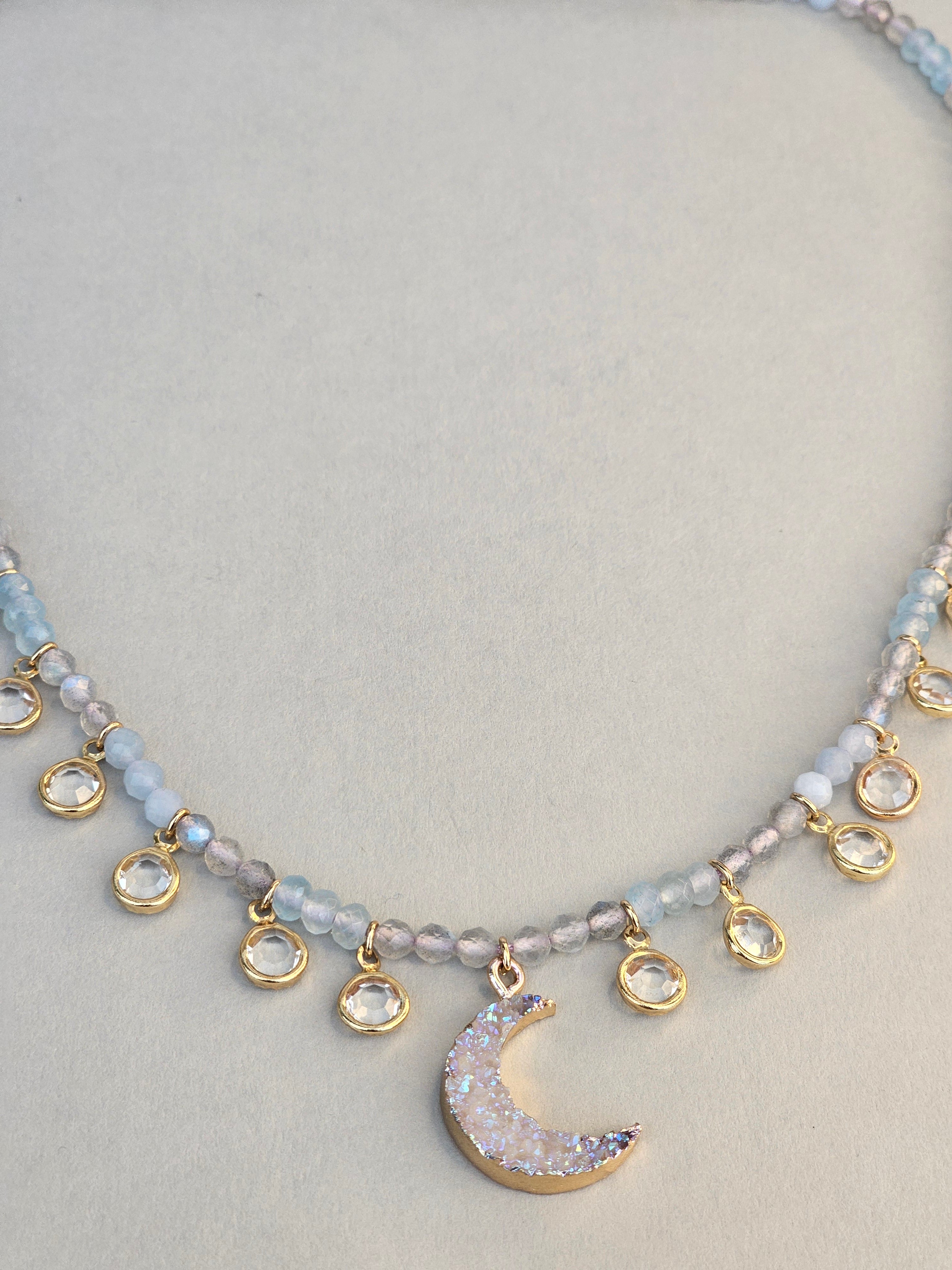 Moonlight Whisper Necklace - Labradorite, Blue Calcite and Blue Agate