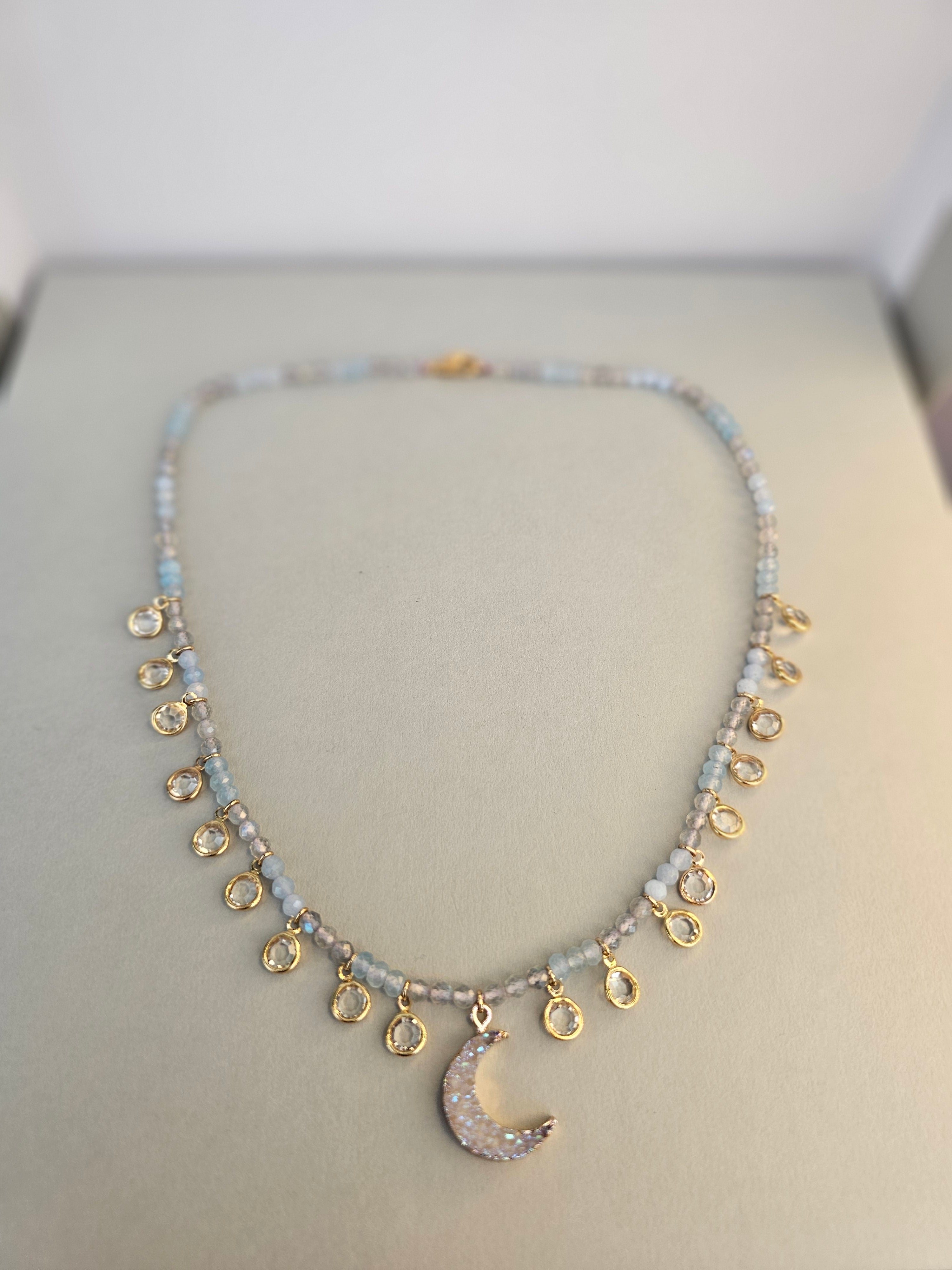 Moonlight Whisper Necklace - Labradorite, Blue Calcite and Blue Agate